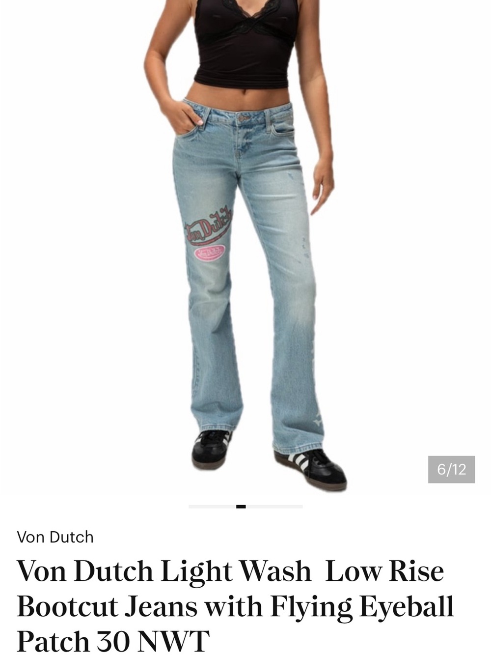 Von Dutch Blue Denim Jeans with Pink & Teal Patches - Picture 6 of 8